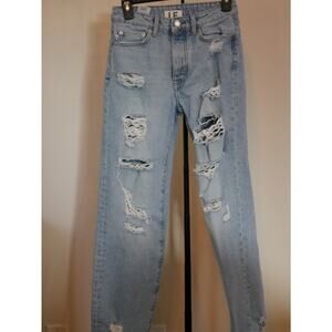 Lovers and Friends Ryan High Rise Rigid Loose Straight Jeans Distressed Size 23